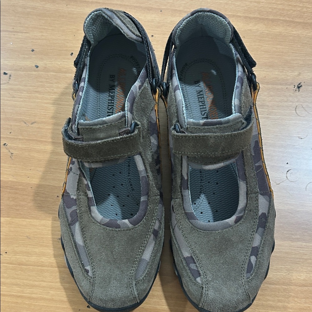 Mephisto Allrounder Olive Green Suede Sneakers with Camouflage Trim